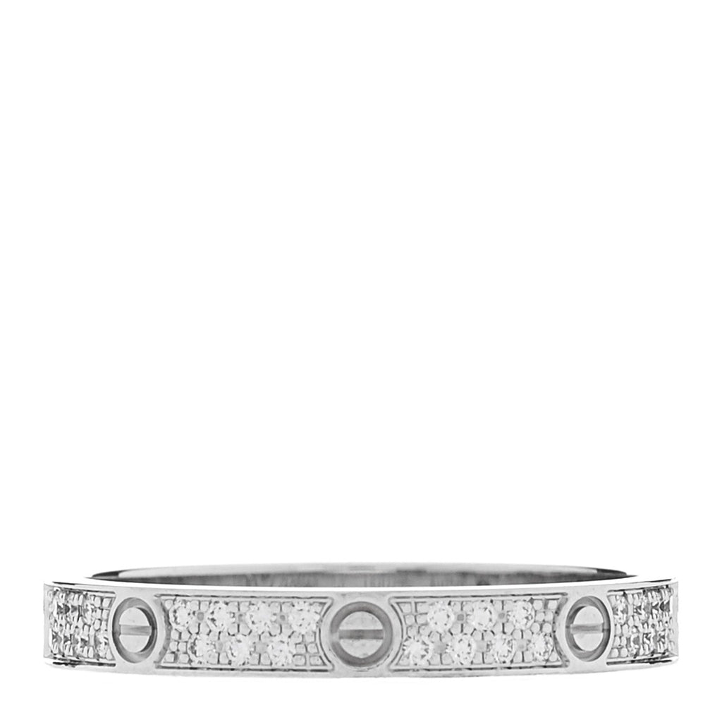 18K White Gold Diamond 2.6mm LOVE Paved Band Ring 51 5.75