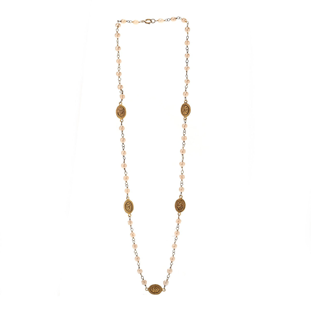 Pearl Medallion Long Necklace Gold