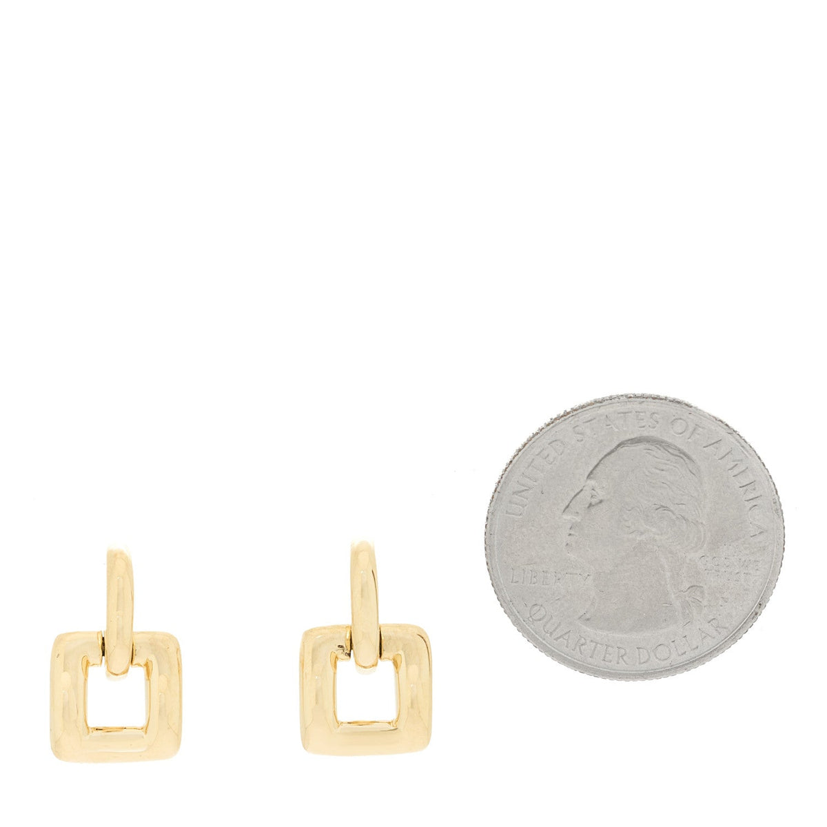 18K Yellow Gold Square Door Knocker Earrings