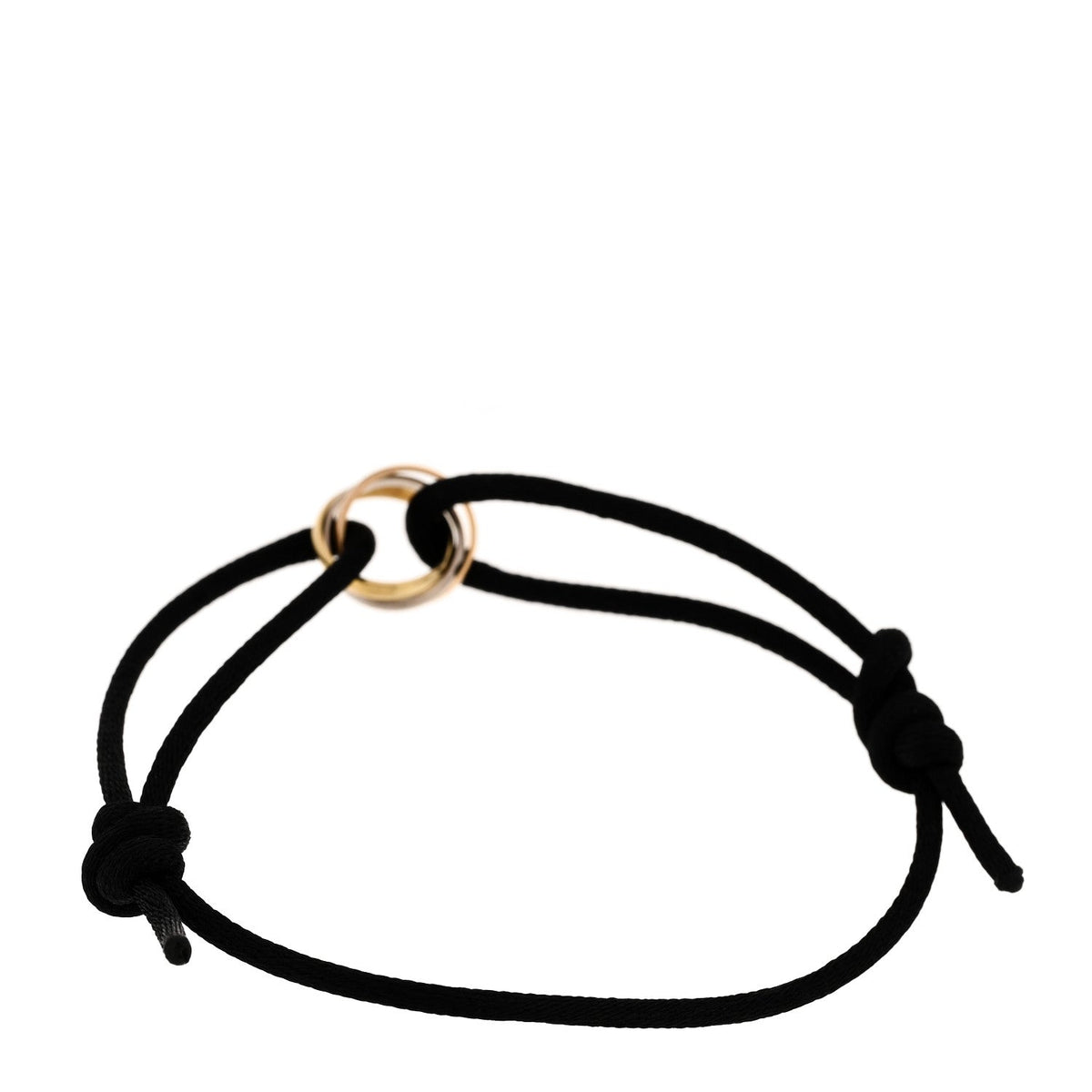 18k Pink Yellow White Gold Trinity Adjustable Cord Bracelet Black