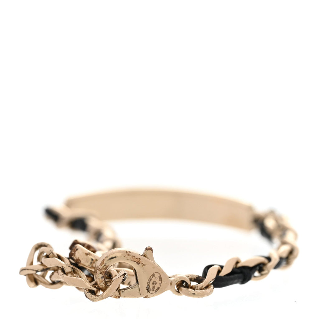 Metal Lambskin Crystal Sergeant Chanel Bracelet Gold