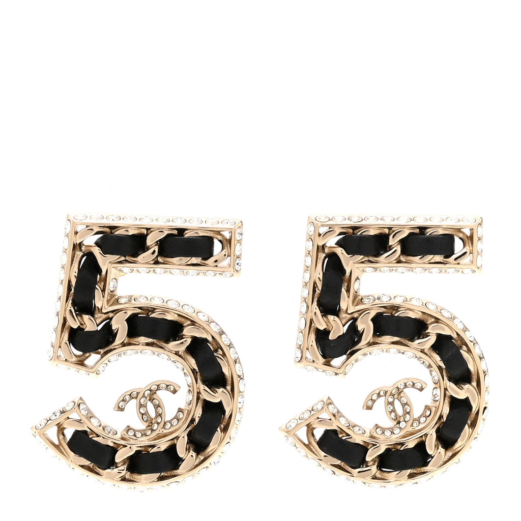 Crystal Lambskin Chain CC No 5 Earrings Gold Black