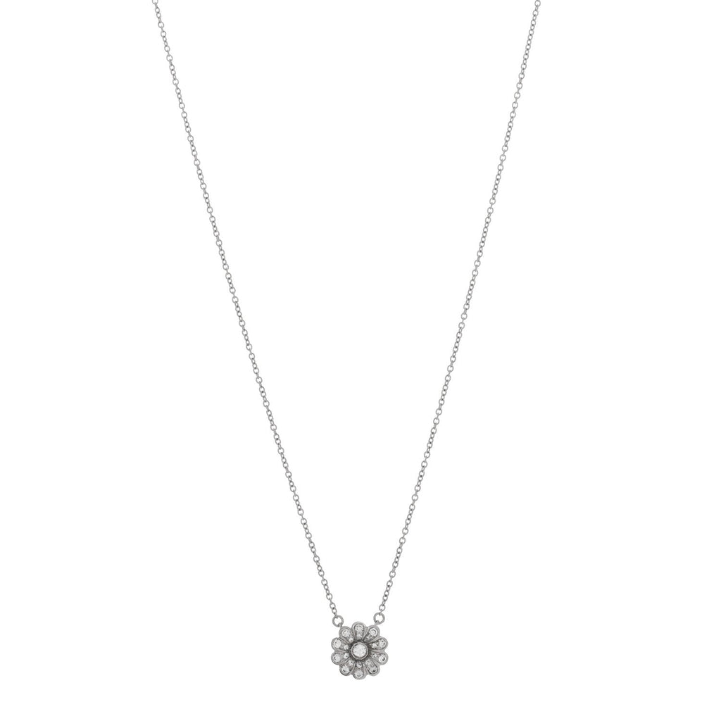 Platinum Diamond Flower Pendant Necklace