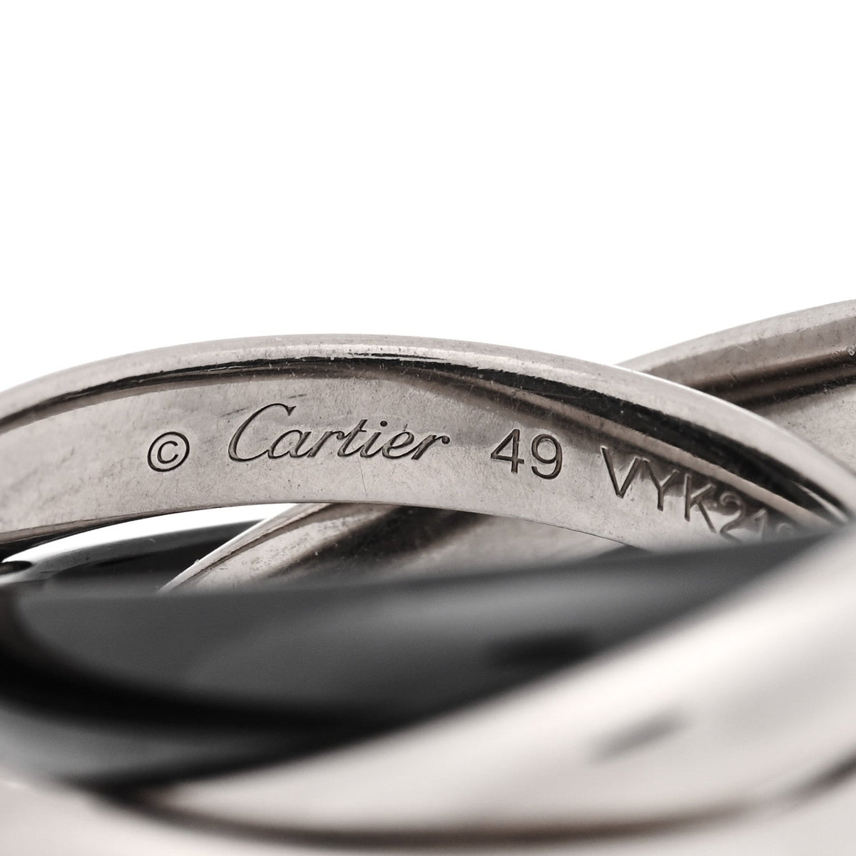 18K White Gold Black Ceramic Trinity Ring 49 5