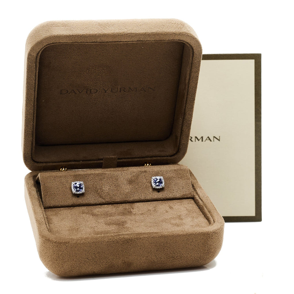 18K White Gold Diamond Tanzanite 5mm Chatelaine Bezel Stud Earrings