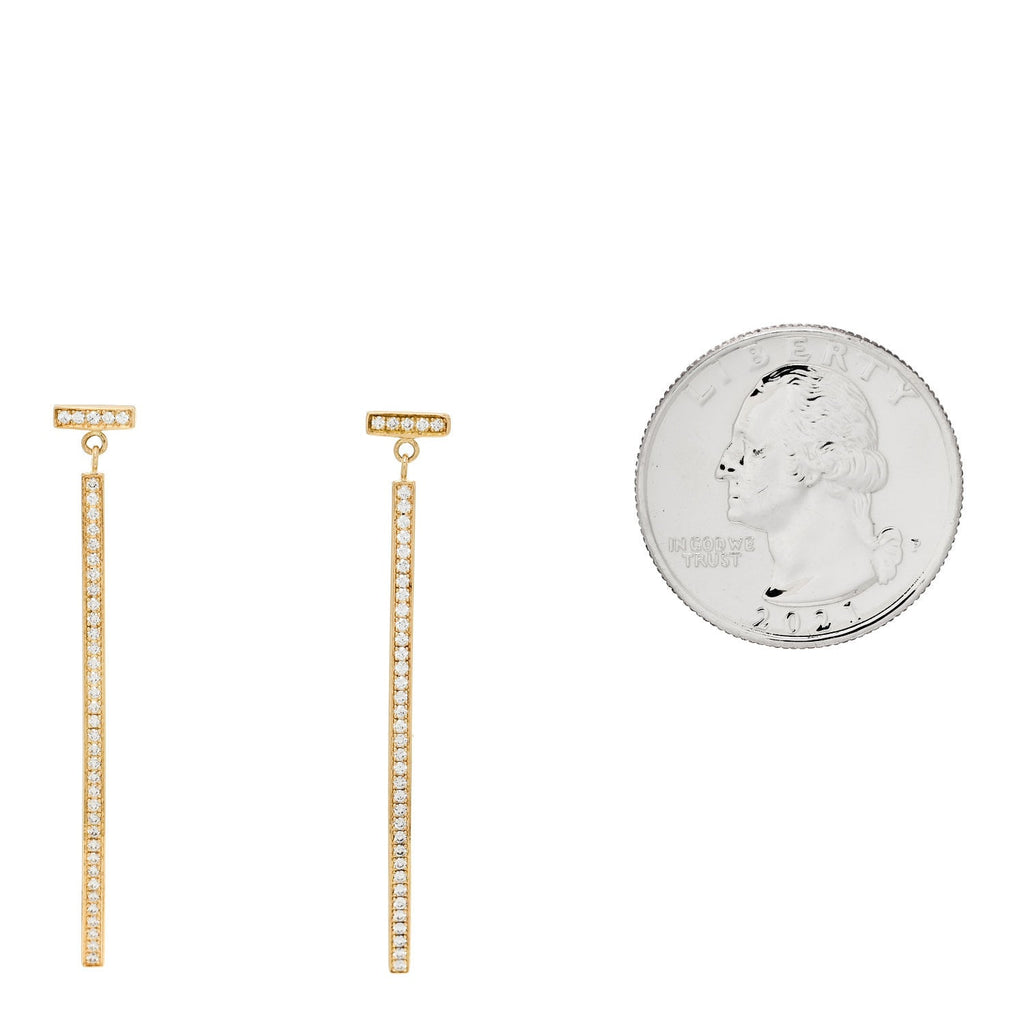 18K Yellow Gold Diamond T Bar Earrings