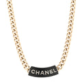 Metal Resin Crystal Chain Logo Necklace Gold Black