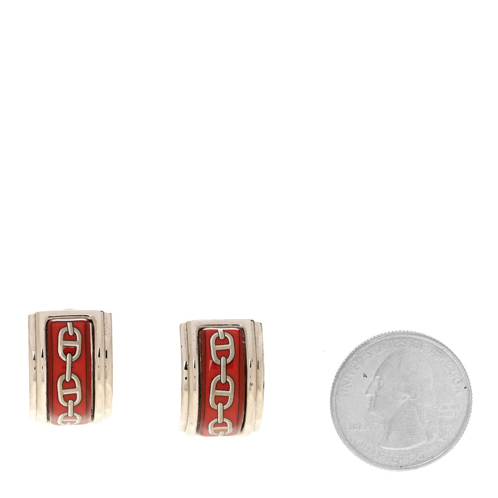 Enamel Printed Chaine d'Ancre Clip On Earrings Silver