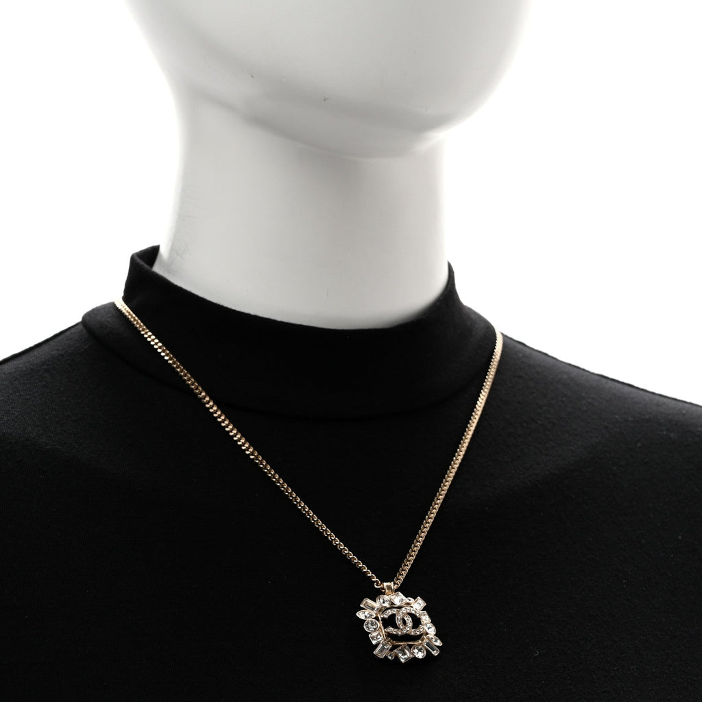 Crystal Baguette CC Necklace Gold