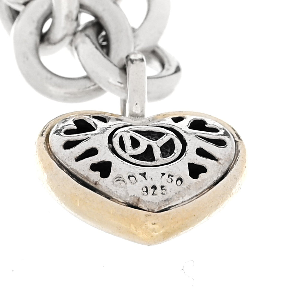 Sterling Silver 18K Yellow Gold Cable Heart Charm Bracelet
