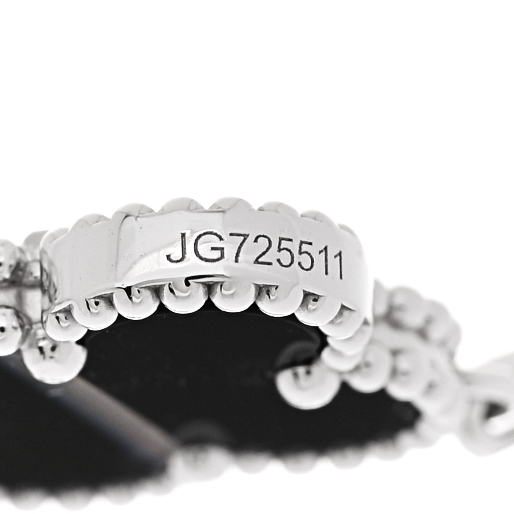 18K White Gold Veined Black Onyx 5 Motifs Vintage Alhambra Bracelet