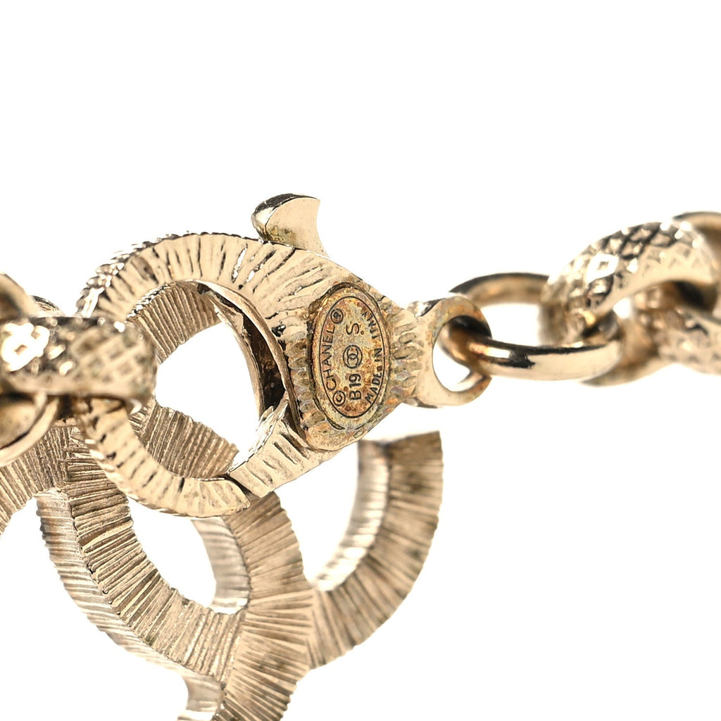 Metal Crystal Cha-Nel Logo Necklace Gold