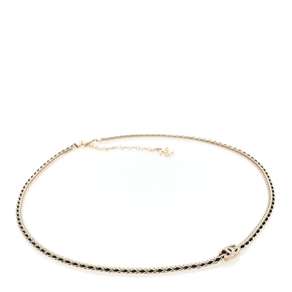Lambskin Crystal Chain CC Fancy Belt 75 30 Gold Black