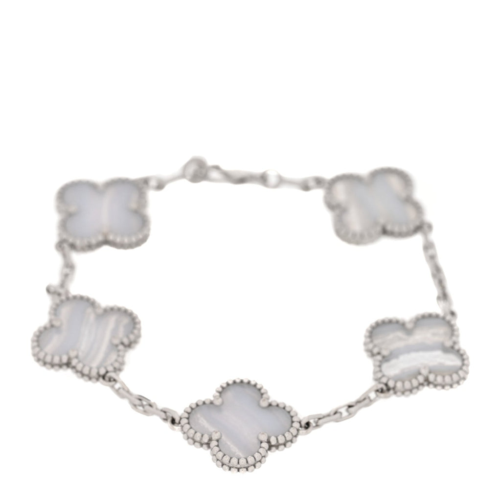 18K White Gold Chalcedony 5 Motifs Vintage Alhambra Bracelet