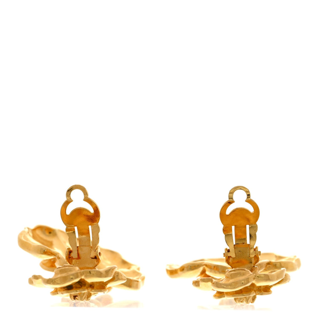 Camellia CC Clip On Drop Earrings Gold