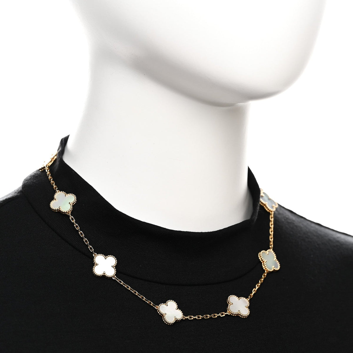 18K Yellow Gold Mother of Pearl 10 Motifs Vintage Alhambra Necklace