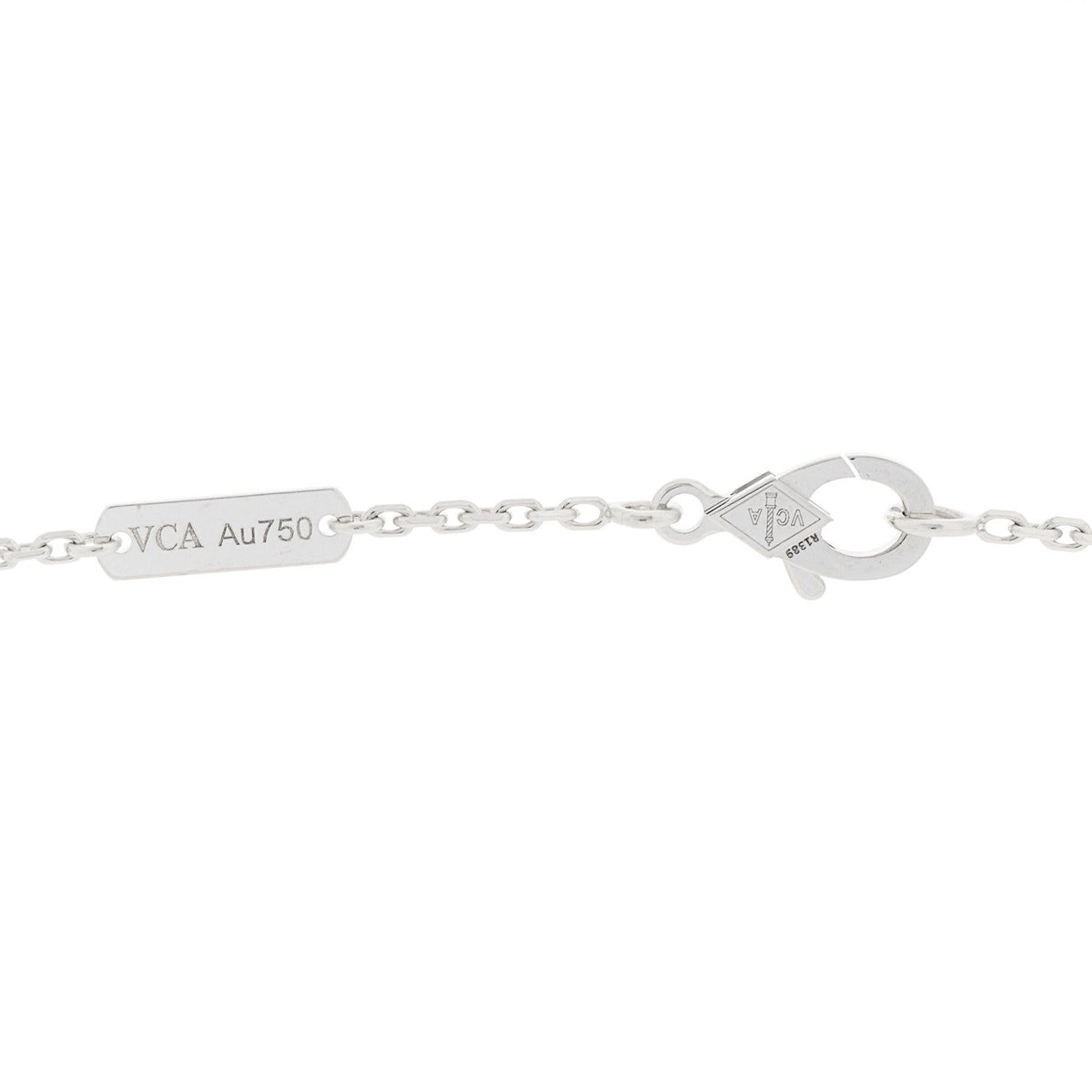 18K White Gold Diamond Guilloche Vintage Alhambra Pendant Necklace