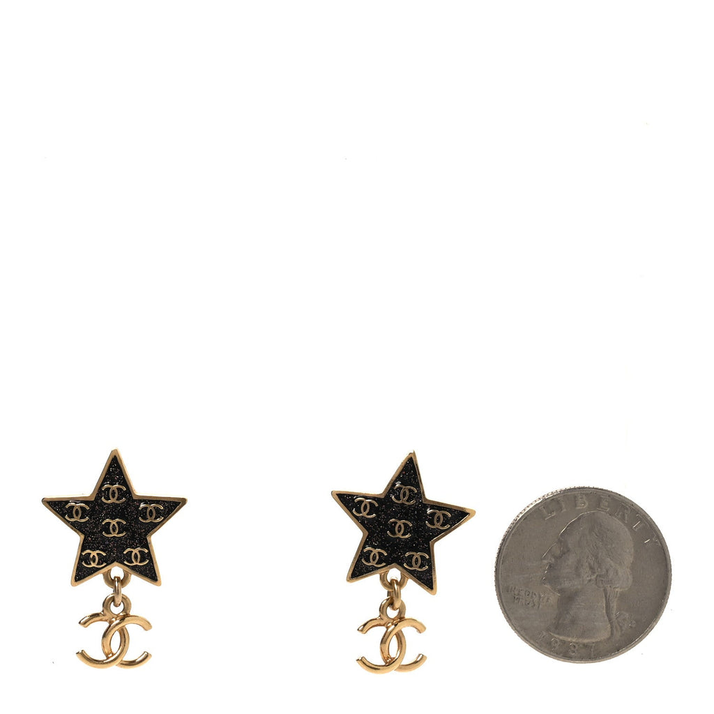 Metal Glitter Sparkle CC Star Drop Earrings Gold Navy Multicolor