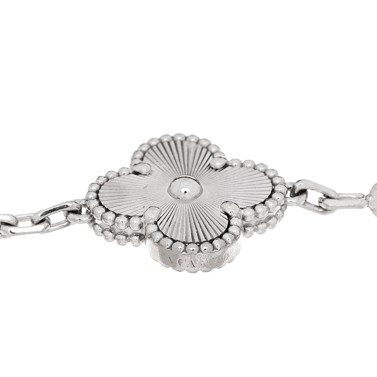 18K White Gold 5 Motifs Guilloche Vintage Alhambra Bracelet