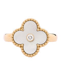 18K Yellow Gold Diamond Mother of Pearl Vintage Alhambra Ring 53 6.5