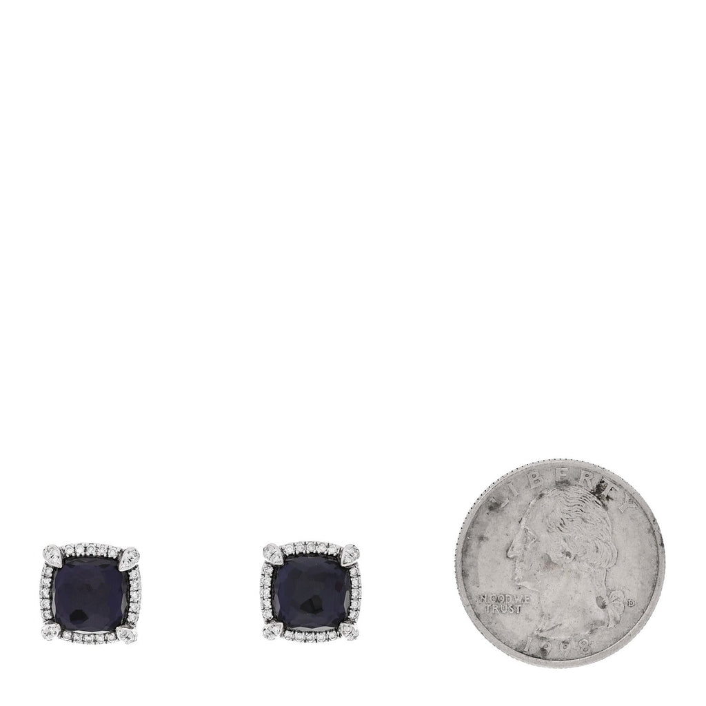 Sterling Silver Diamond Black Orchid 9mm Chatelaine Bezel Earrings
