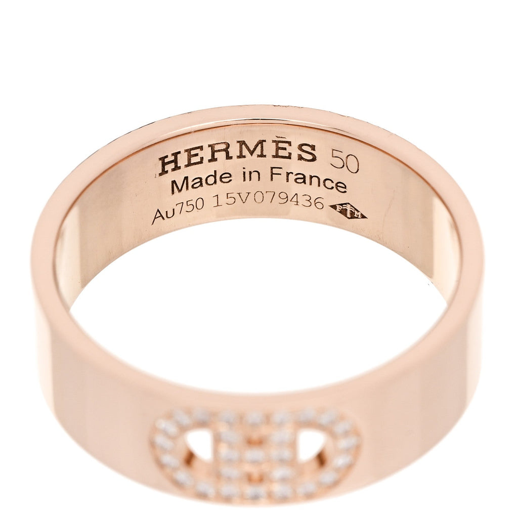 18K Rose Gold Diamond PM H D'Ancre Ring 50 5.25