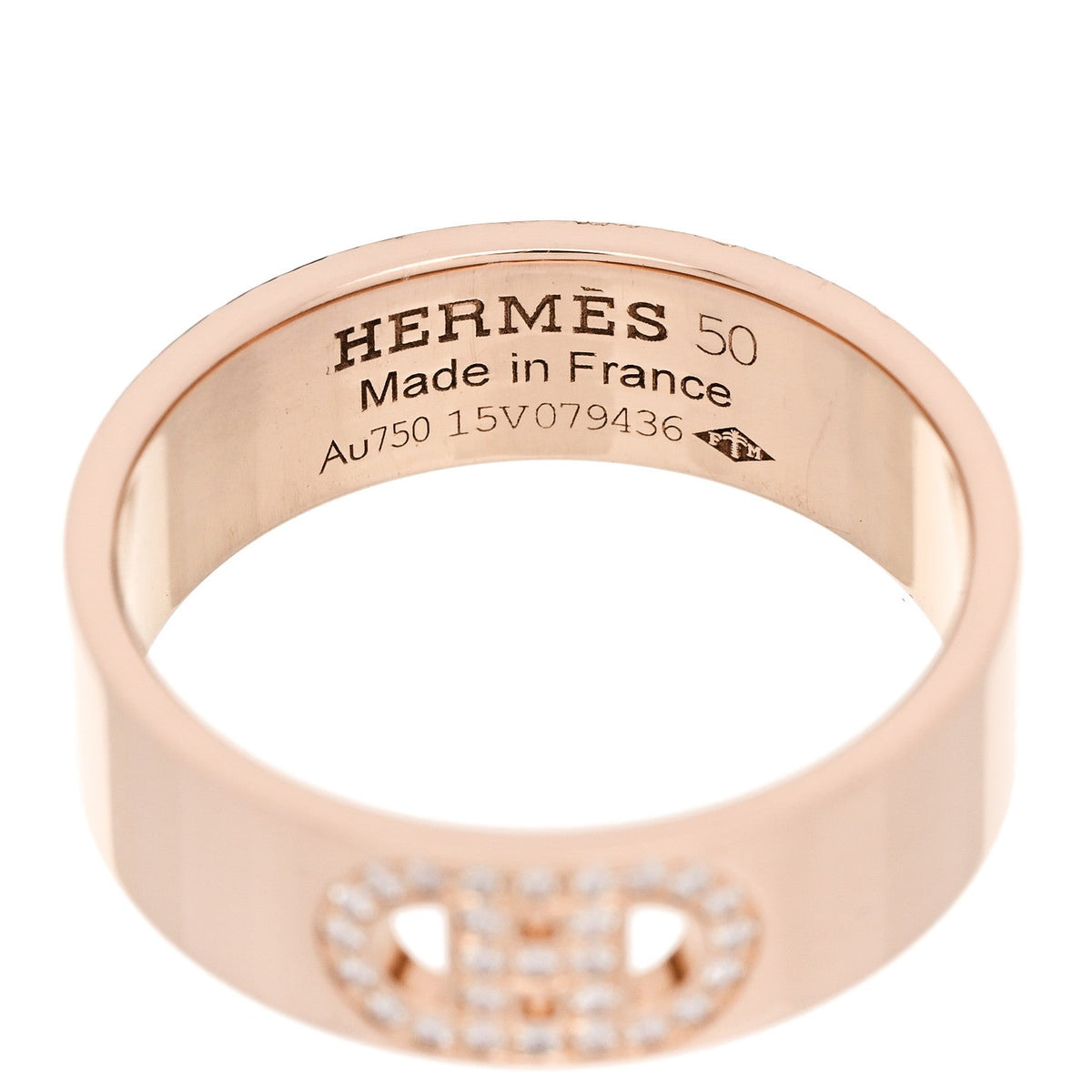 18K Rose Gold Diamond PM H D'Ancre Ring 50 5.25