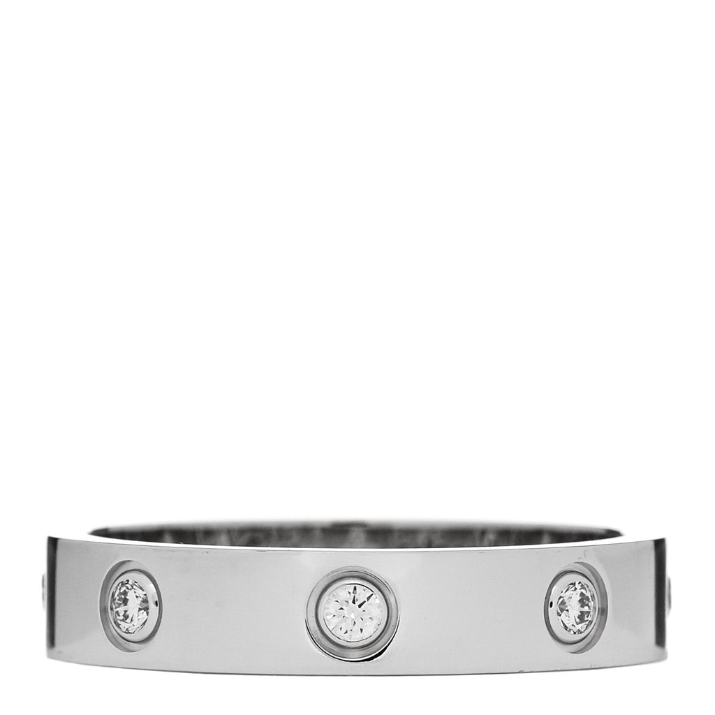 18K White Gold 8 Diamond 4mm LOVE Wedding Band Ring 54 6.75