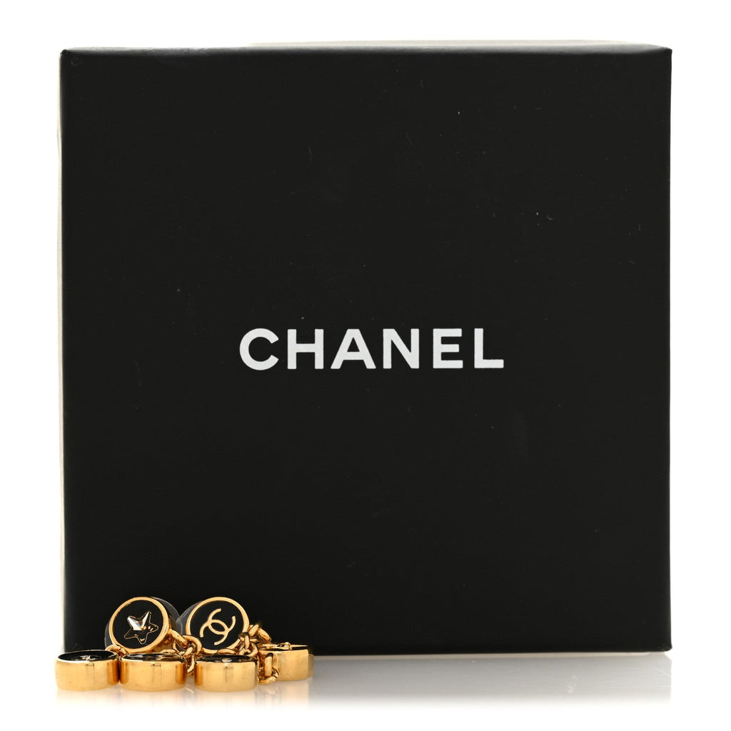 Metal Enamel CC Drop Earrings Black Gold