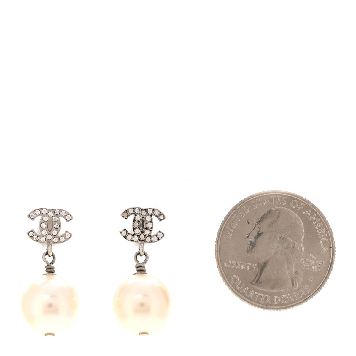 Crystal Pearl CC Drop Earrings Silver Pearly White