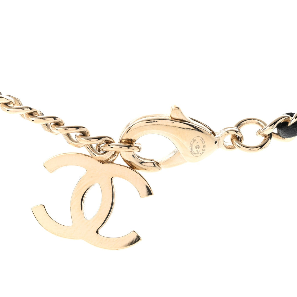Lambskin Pearl Crystal CC Short Necklace Gold White Black