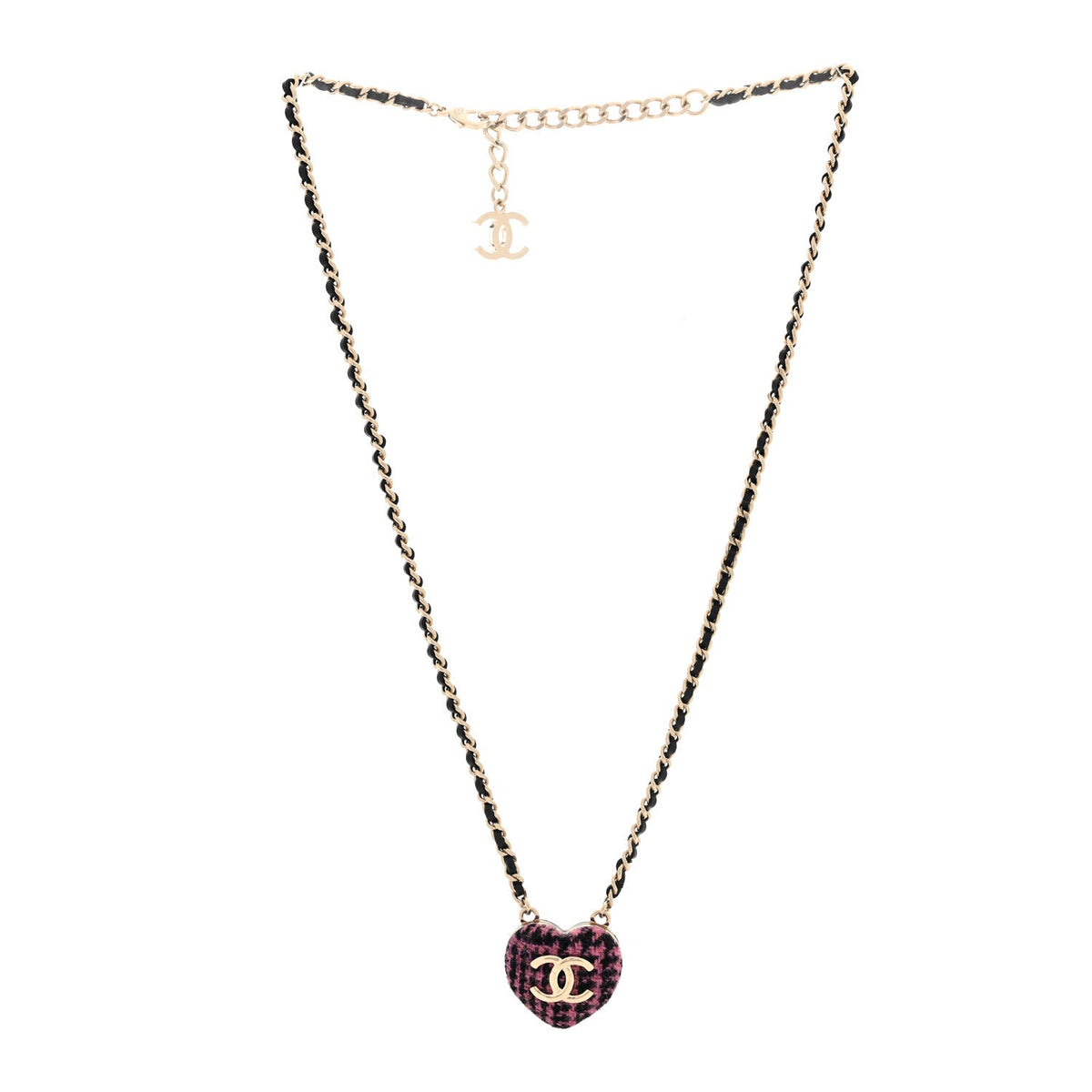 Lambskin Tweed CC Locket Pendant Necklace Black Pink Gold