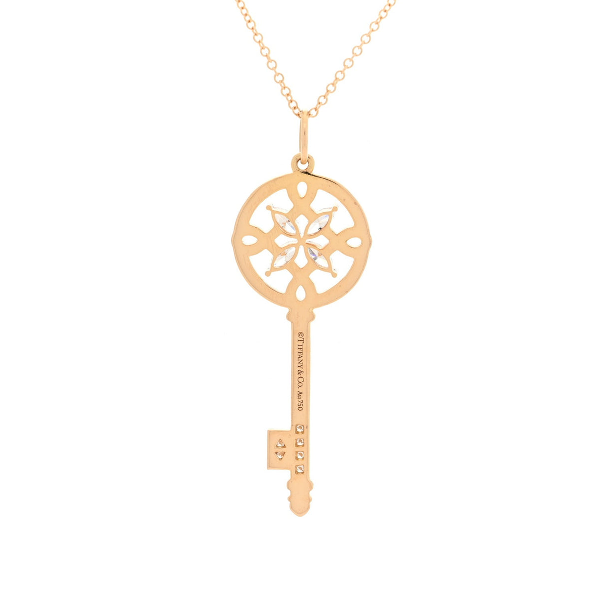 18K Rose Gold Diamond Round Victoria Key Pendant Necklace