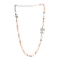 Metal Glass Strass Beaded CC Bow Necklace Silver Pink