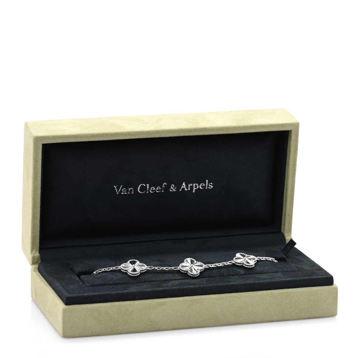 18K White Gold 5 Motifs Guilloche Vintage Alhambra Bracelet