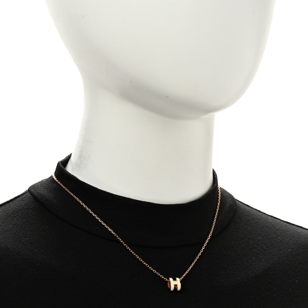 Lacquered Rose Gold Mini Pop H Pendant Necklace White