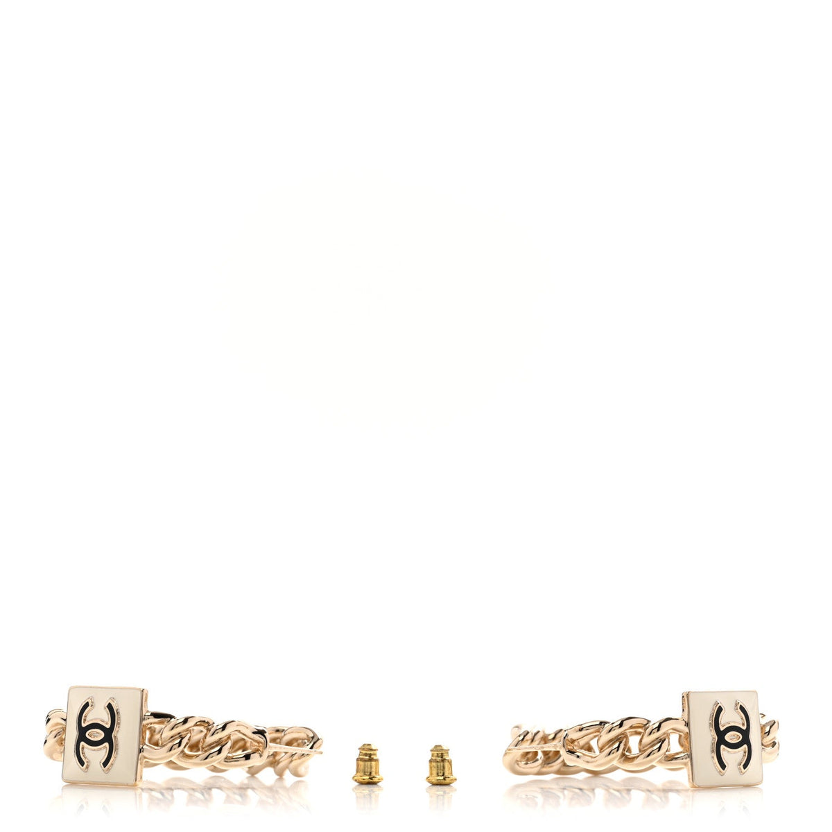 Metal Enamel CC Chain Hoop Earrings Gold Black White Gold Black