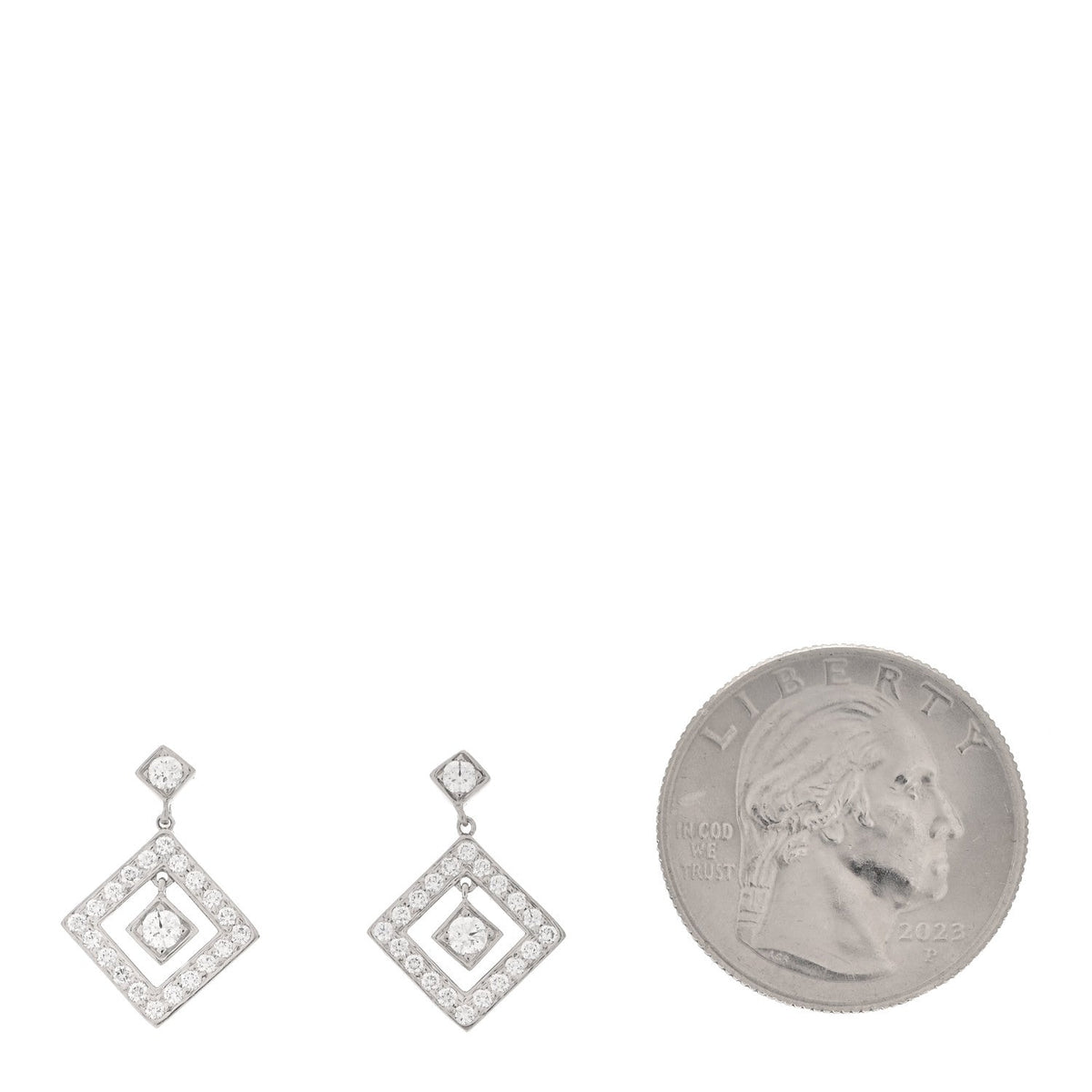 Platinum Diamond Open Square Drop Earrings