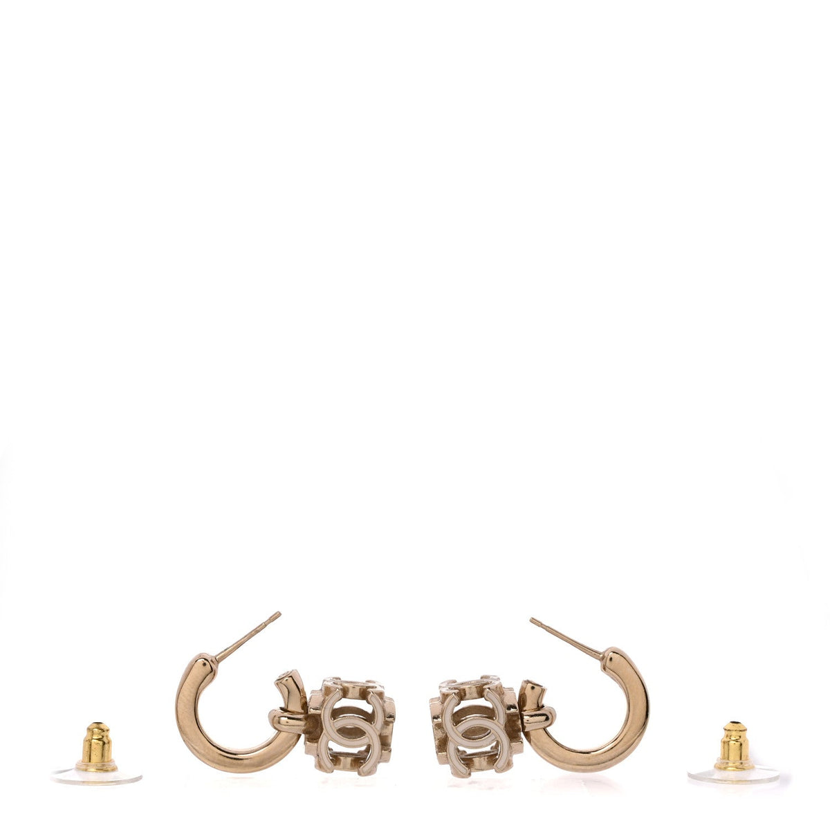 Enamel CC Cube Drop Earrings Gold White