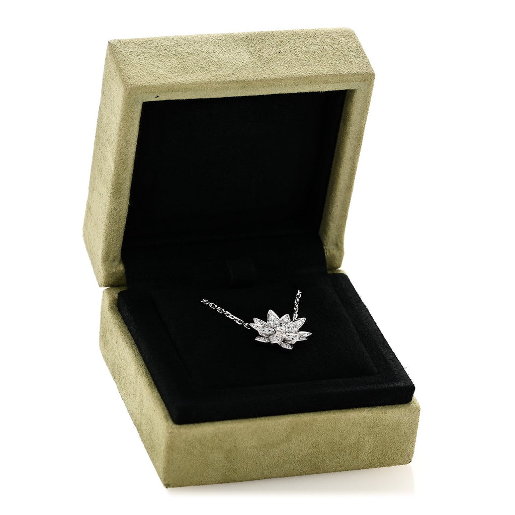 18K White Gold Diamond Small Lotus Pendant Necklace