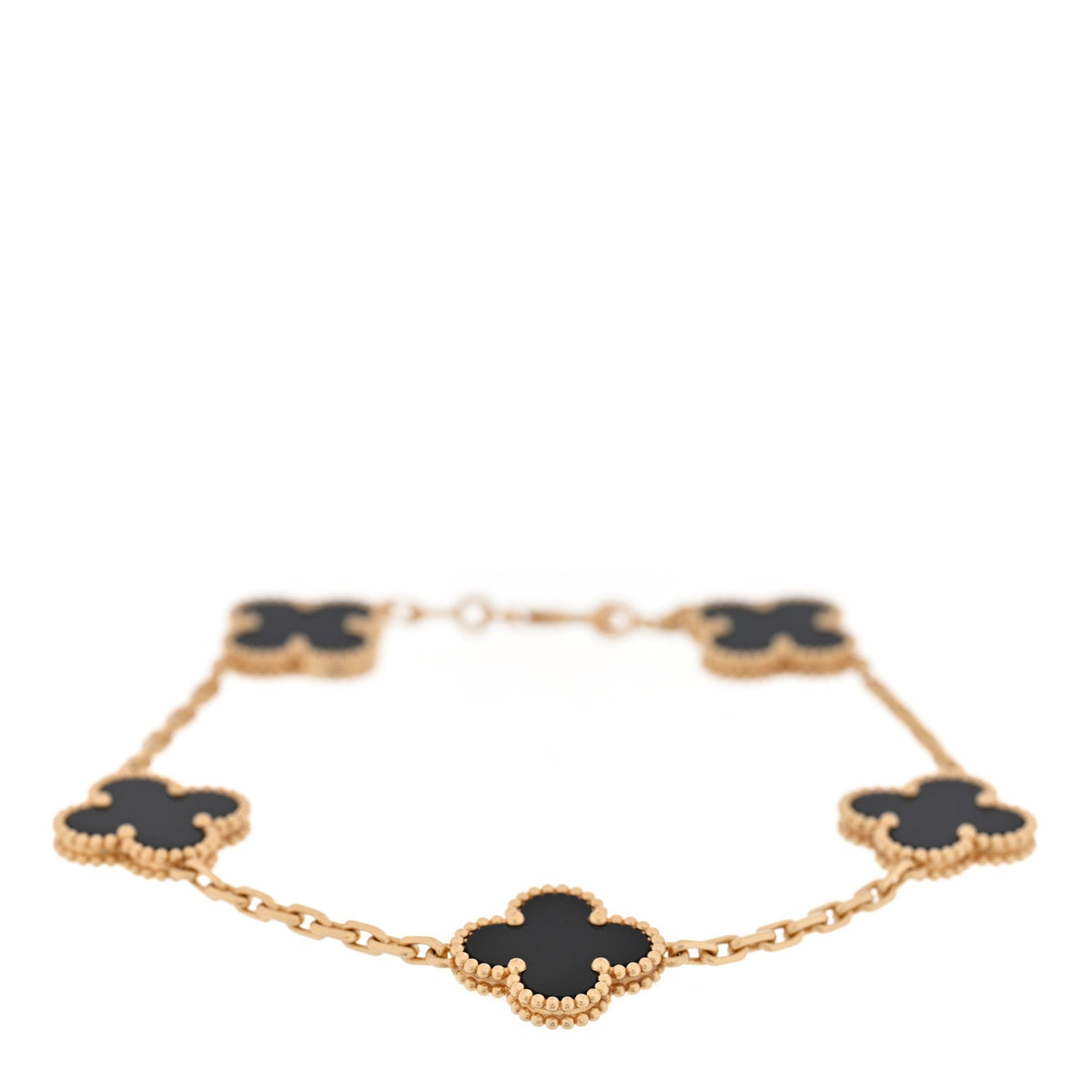 18K Yellow Gold Black Onyx 5 Motifs Vintage Alhambra Bracelet
