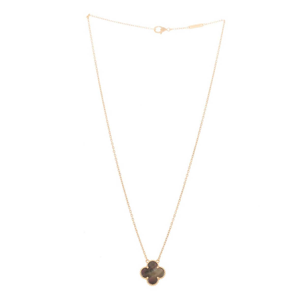 18K Rose Gold Gray Mother of Pearl Vintage Alhambra Pendant Necklace