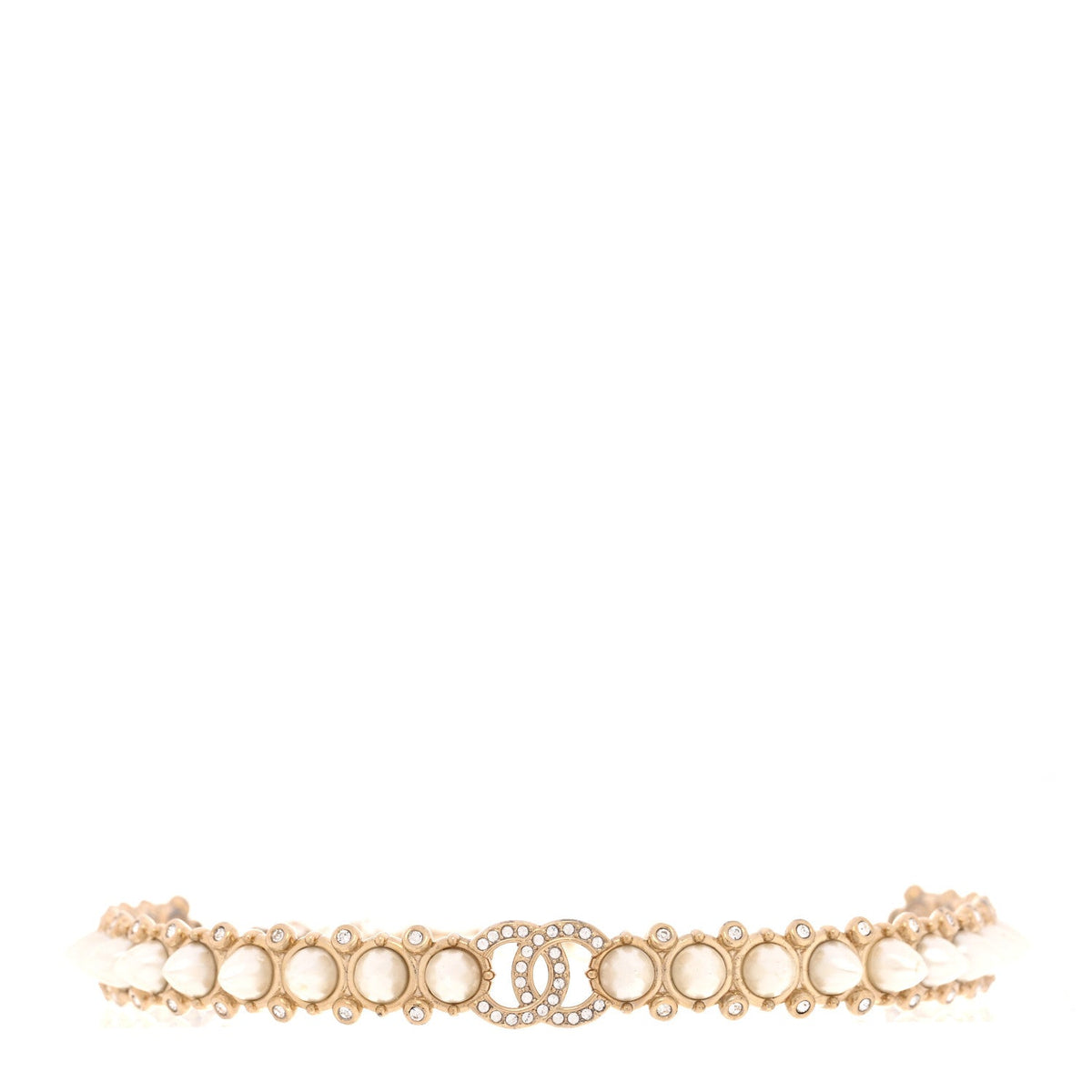 Spike Pearl Crystal CC Choker Necklace Gold Pearly White