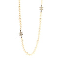Crystal Pearl CC Long Necklace Gold