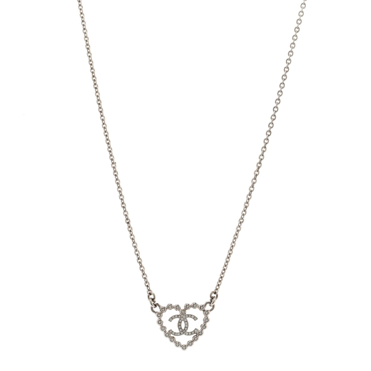 Crystal CC Heart Necklace Silver