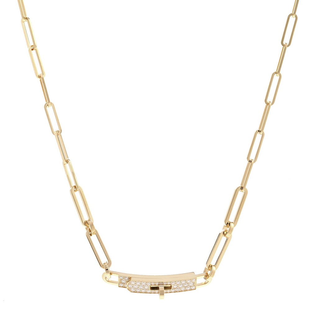 18K Yellow Gold Diamond Pave Kelly Chaine Choker Necklace