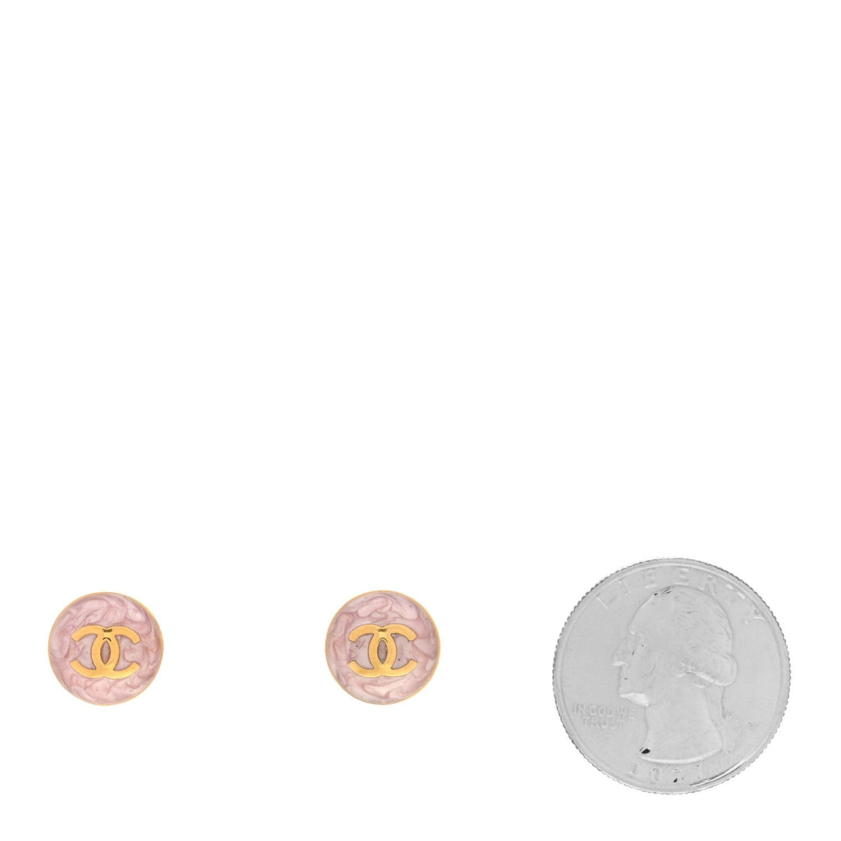 Metal Enamel CC Round Earrings Gold Pink