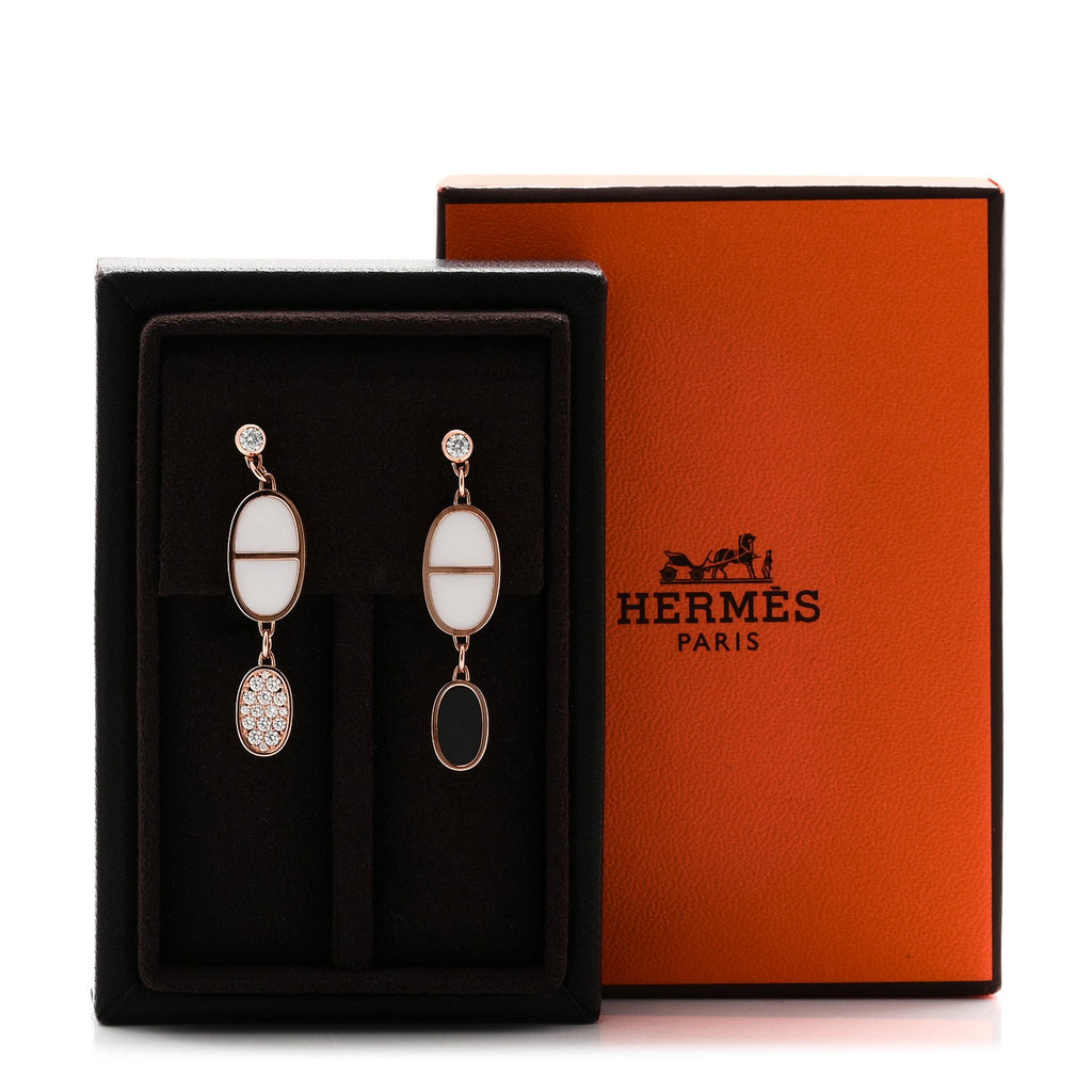 18K Rose Gold Ceramic Diamond Chaine D'Ancre Verso Dangle Earrings Black White