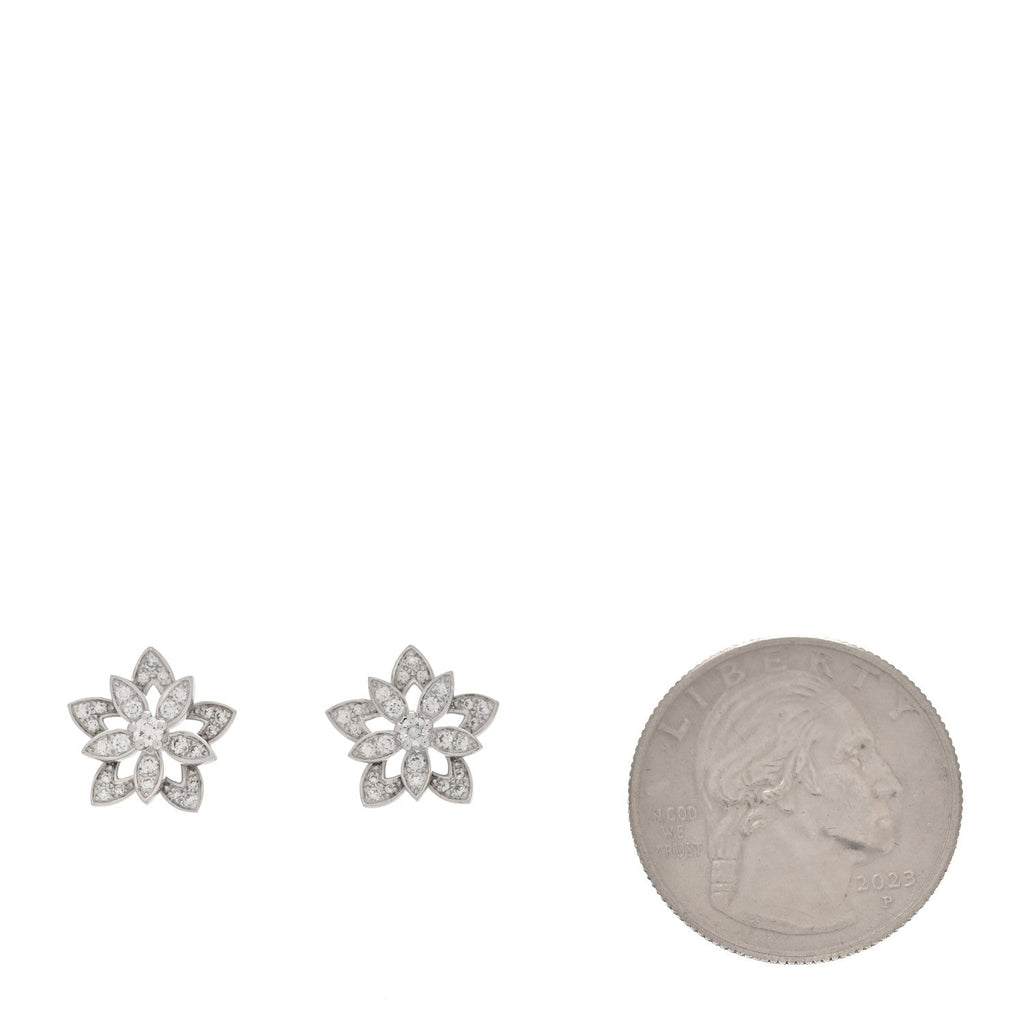 18K White Gold Diamond Mini Lotus Openwork Earrings