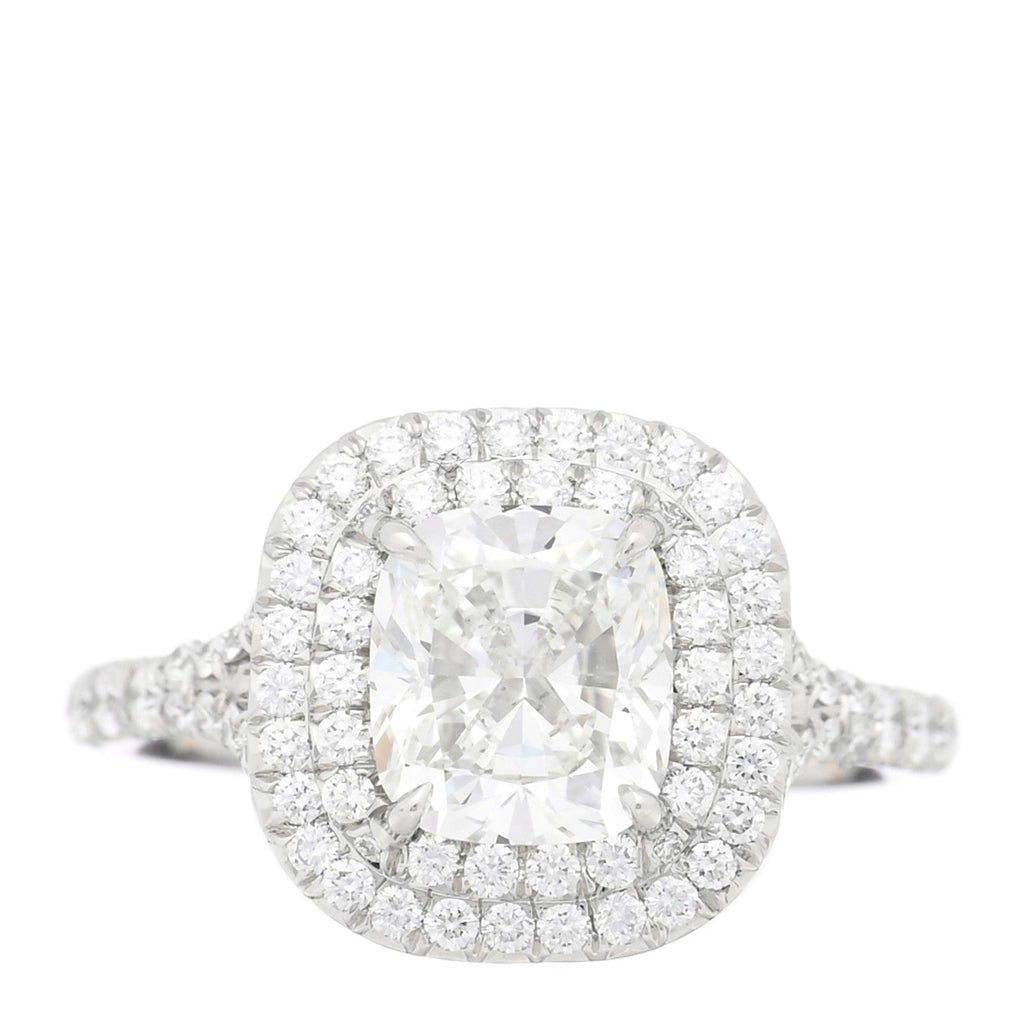 Platinum Diamond 1.54ct Soleste Cushion Cut Double Halo Engagement Ring 43 2.5